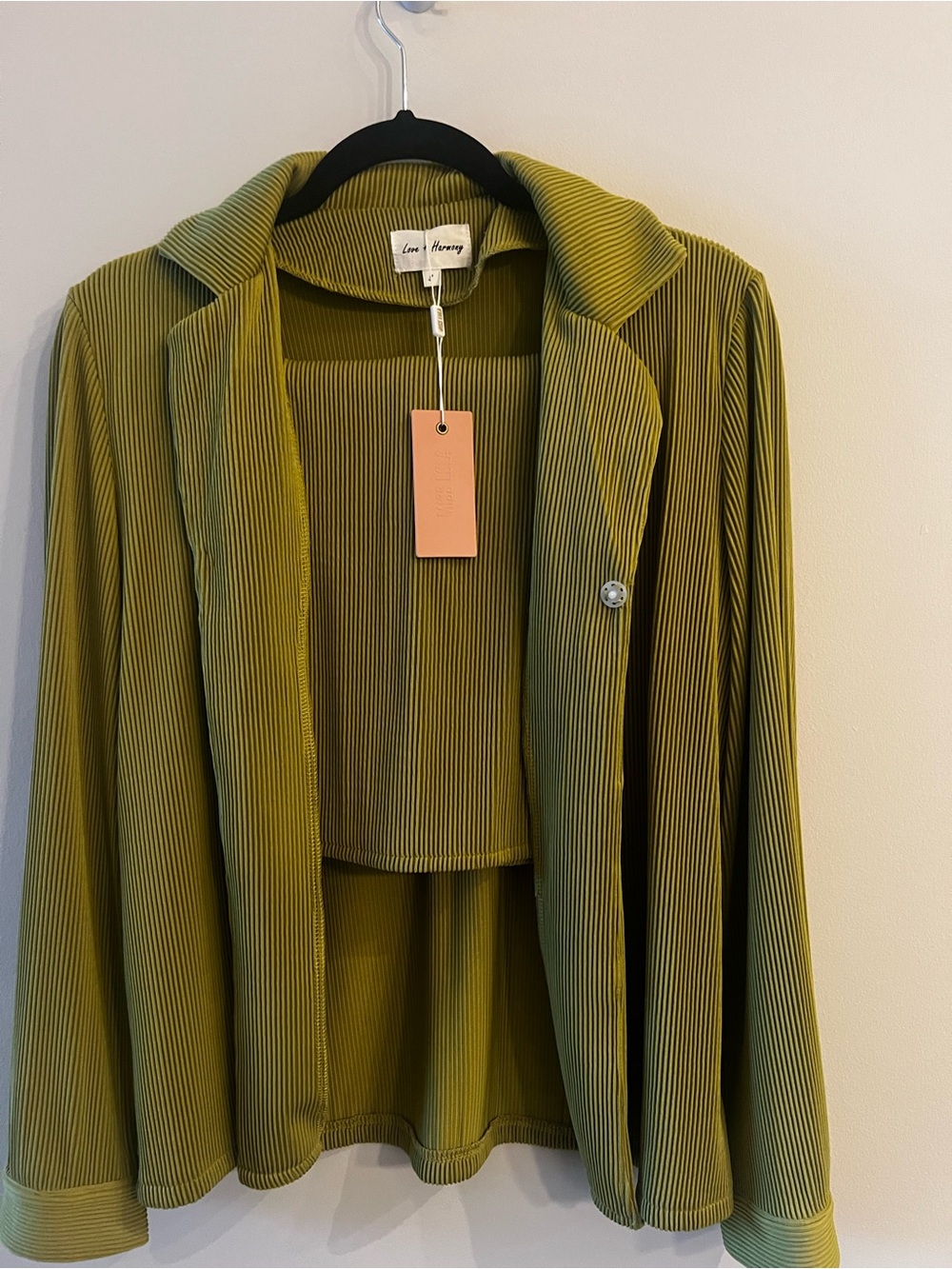 Luxe Pleated Olive Green Jacket - Women 2 piece set